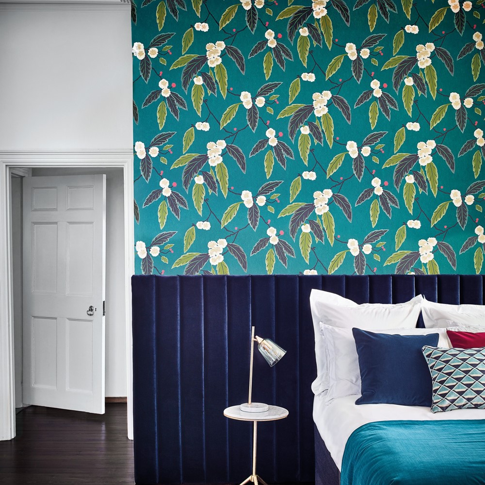 Coppice Wallpaper 112132 by Harlequin in Peacock Azalea Midnight